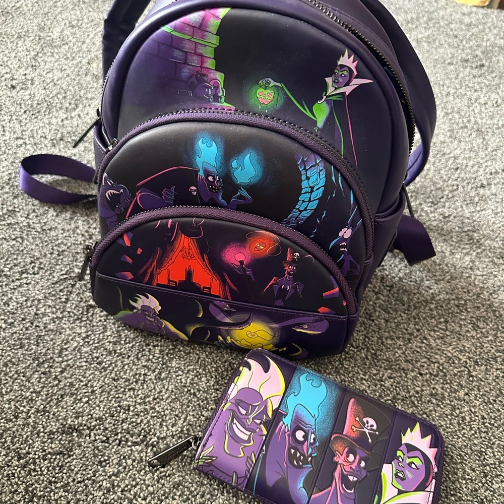 Loungefly Disney Villains Glow in the Dark Mini Backpack and Wallet